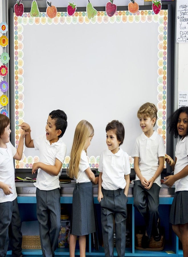 Whaline 32.8ft Preppy Pastel Smile Face Bulletin Board Borders Colorful Firework Poms Scalloped Die-Cut Rolled Border Trim for School Classroom Office Chalkboard Decoration - Image 5